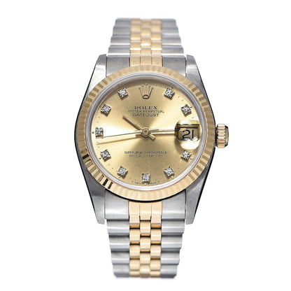 Rolex Stainless Steel 18K Yellow Gold Diamond 31mm Oyster Perpetual Datejust Watch Champagne 68273 1 of 6