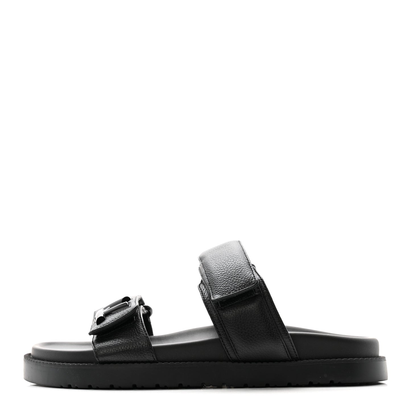 Grained Calfskin Sunset Comfort Flat Sandals 38 Black