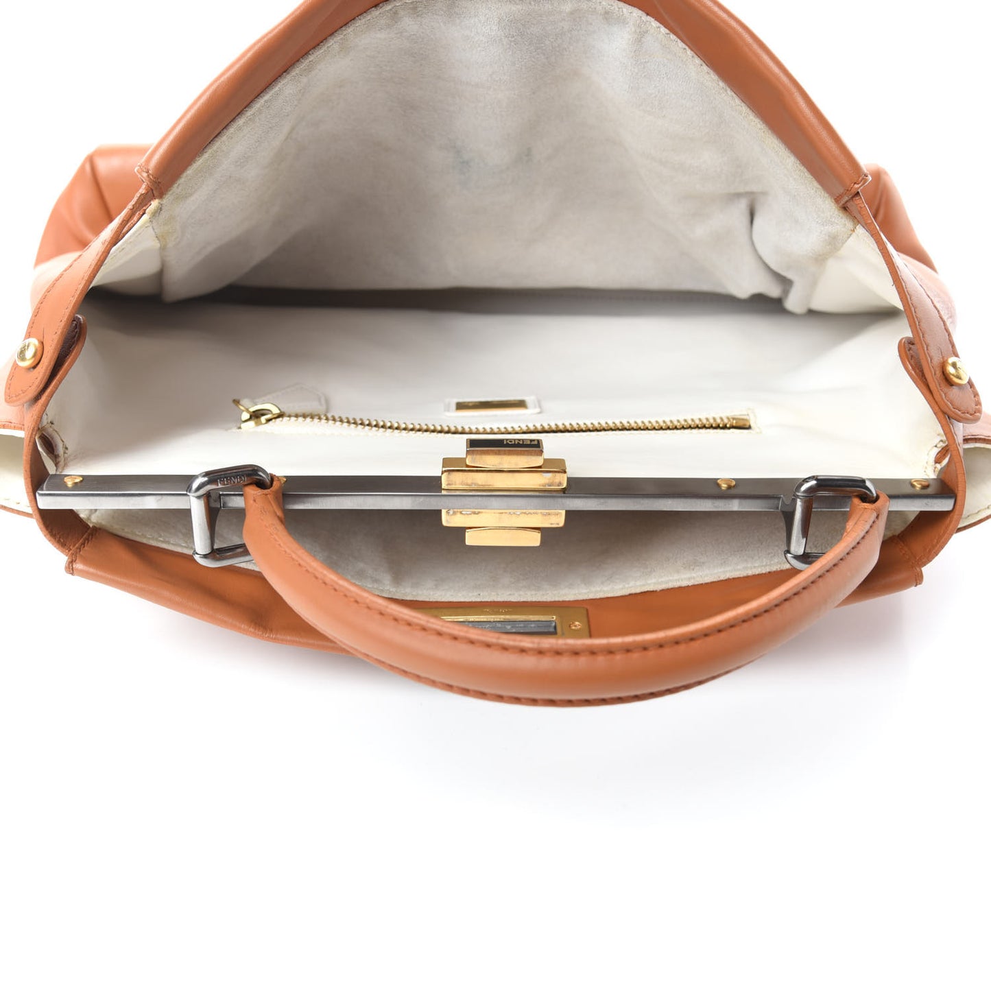 Calfskin Large Peekaboo Iconic Satchel Caramel