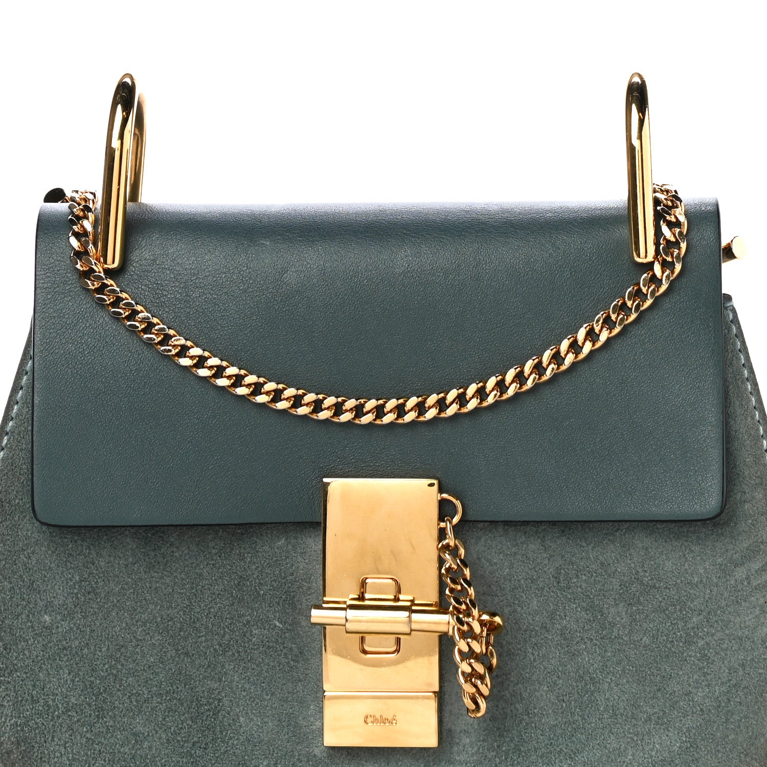 Chloe Suede Smooth Calfskin Mini Drew Shoulder Bag Cloudy Blue 6 of 14