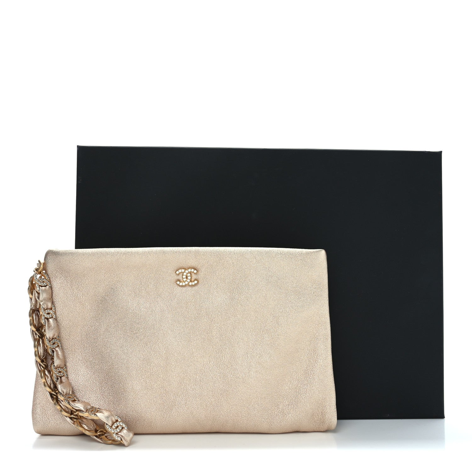 Chanel Metallic Lambskin Crystal Medium CC Pouch With Handle Gold 9 of 9