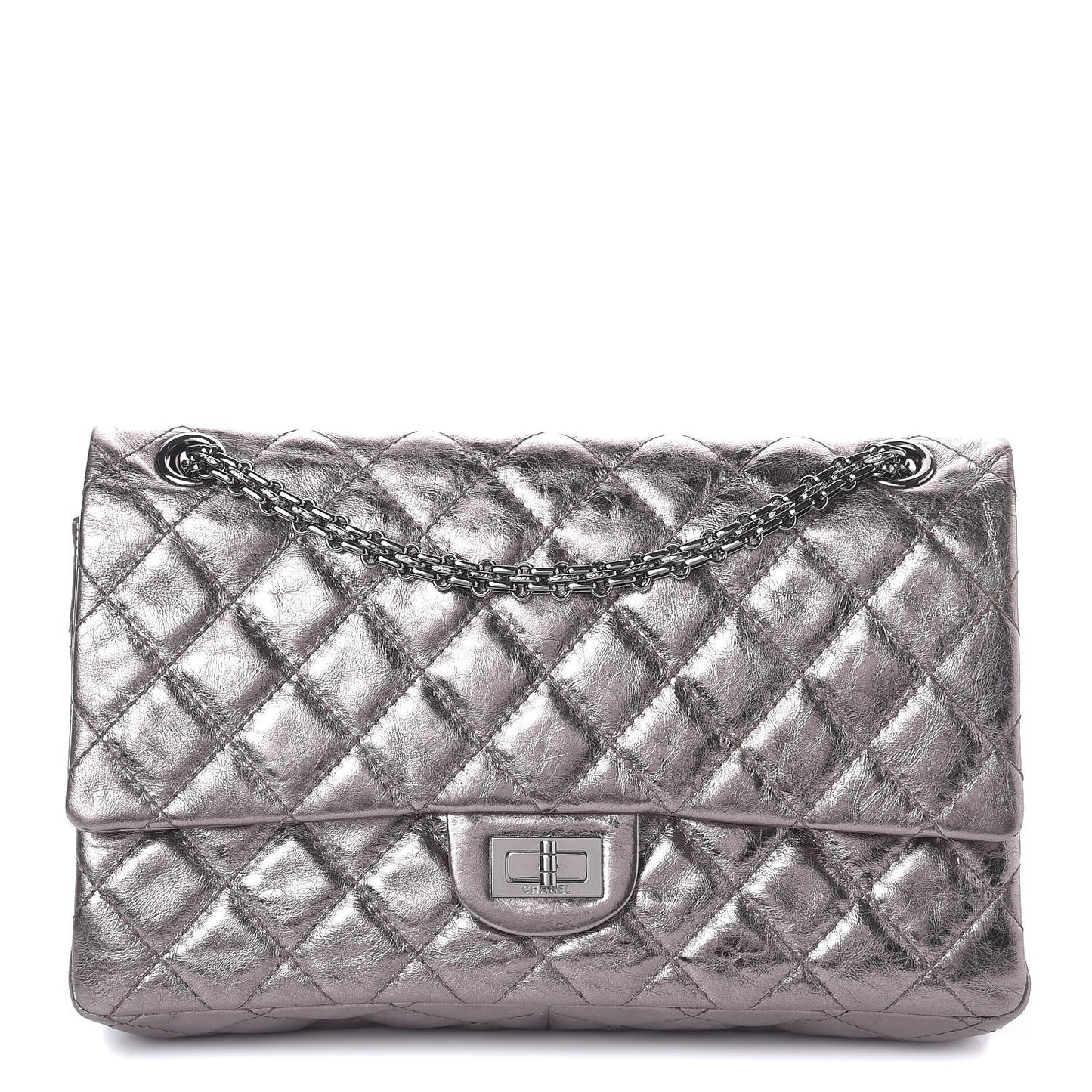 Metallic Aged Calfskin Quilted 2.55 Reissue 226 Flap Dark Silver