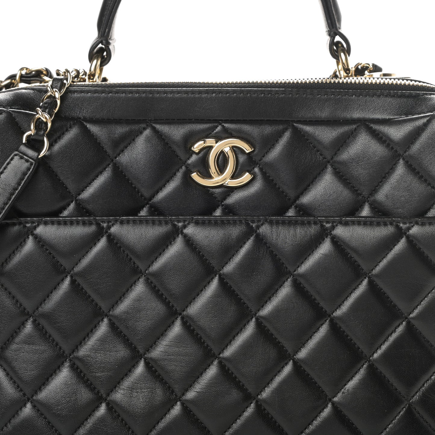 Lambskin Quilted Large Trendy CC Bowling Bag Black