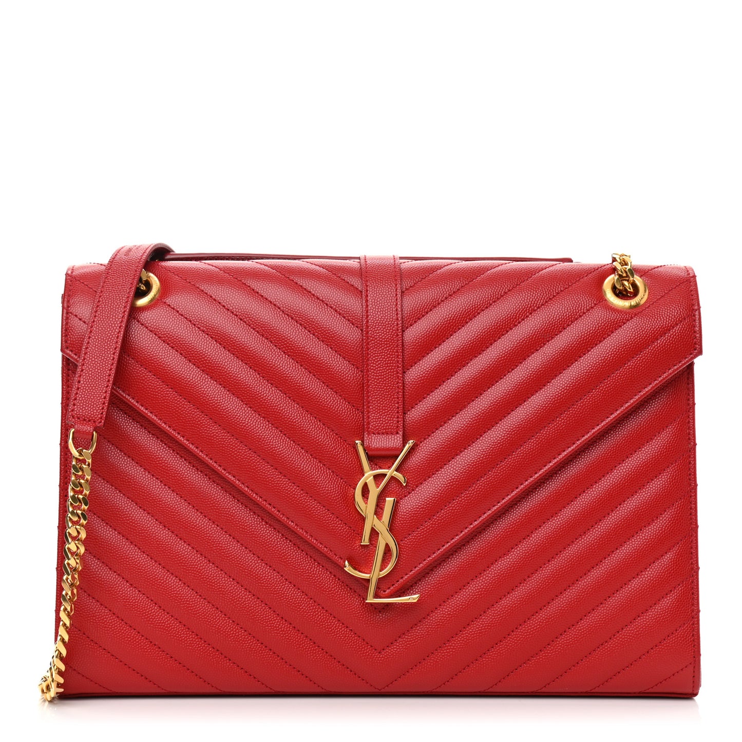 Grain De Poudre Matelasse Chevron Large Monogram Satchel Lipstick Red