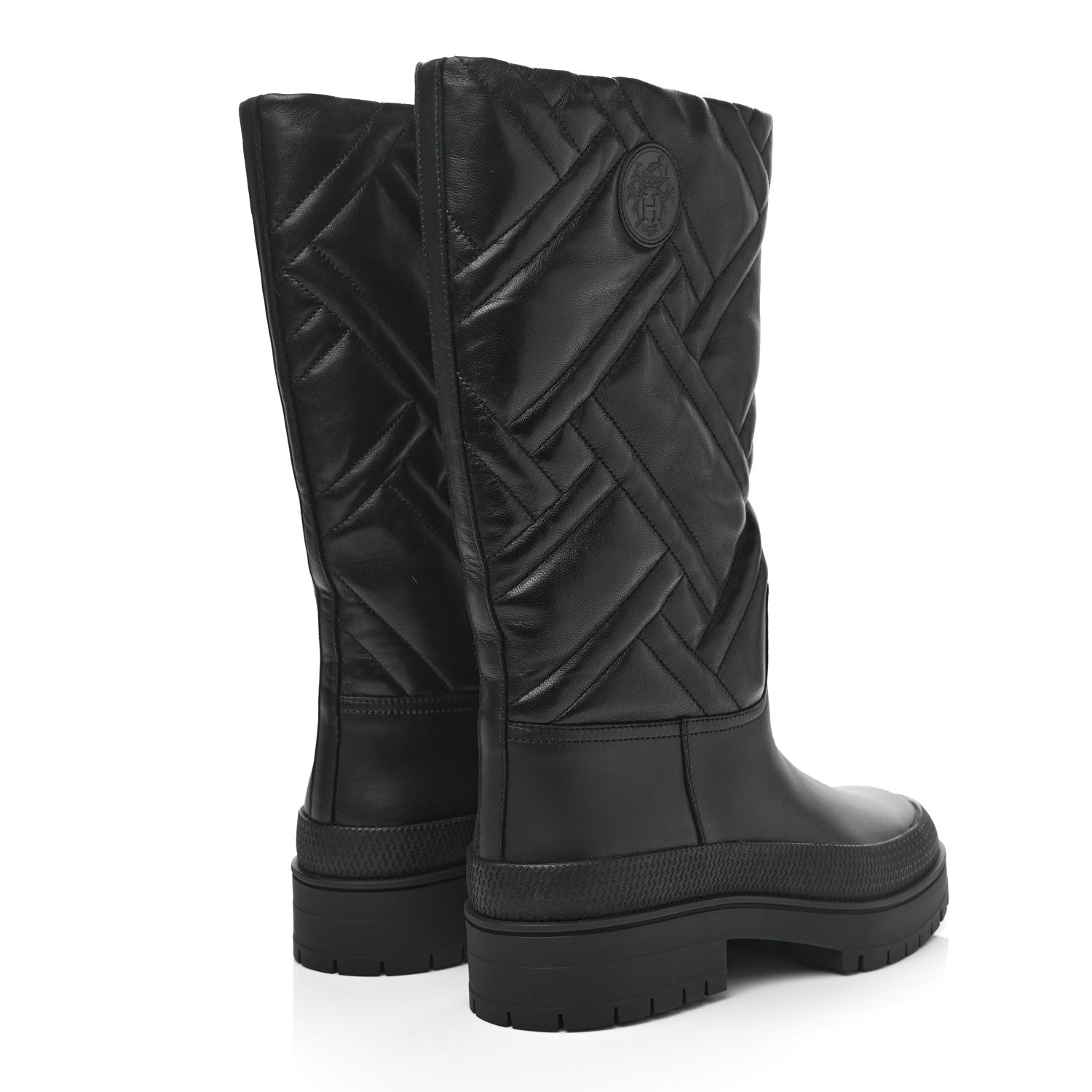 Hermes Suede Goatskin Quilted Fuji Boots 37 Black 4 of 9