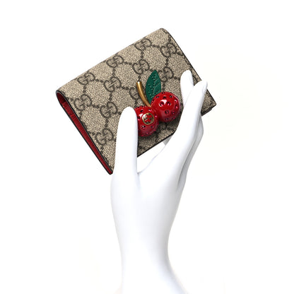 Gucci GG Supreme Monogram Cherry Embellished Card Case Wallet Hibiscus Red 2 of 8