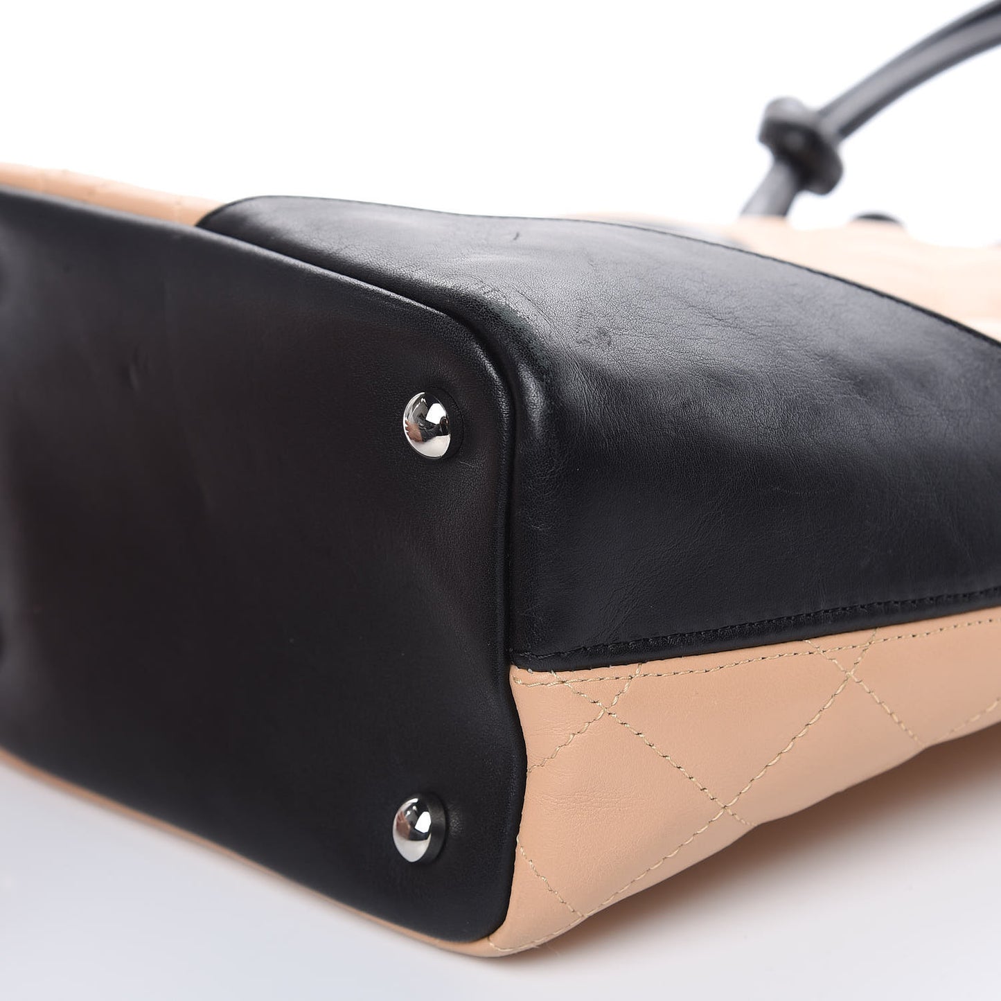 Calfskin Quilted Small Cambon Tote Beige Black