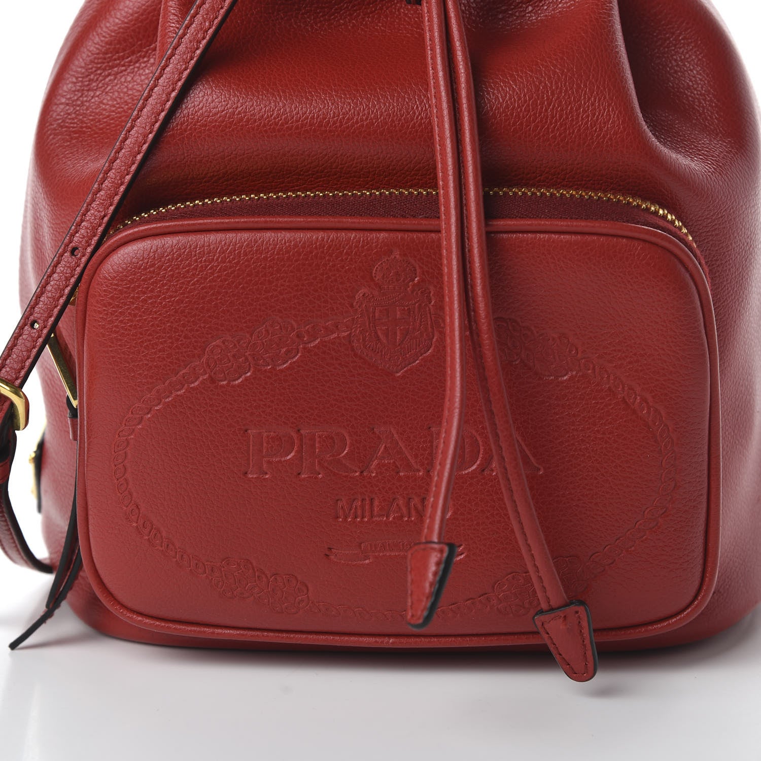 Prada Glace Calfskin Embossed Secchiello Bucket Bag Fuoco 10 of 10