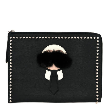 Fendi Vitello Elite Mink Fur Studded Karlito Zip Around Pouch Black 1 of 14