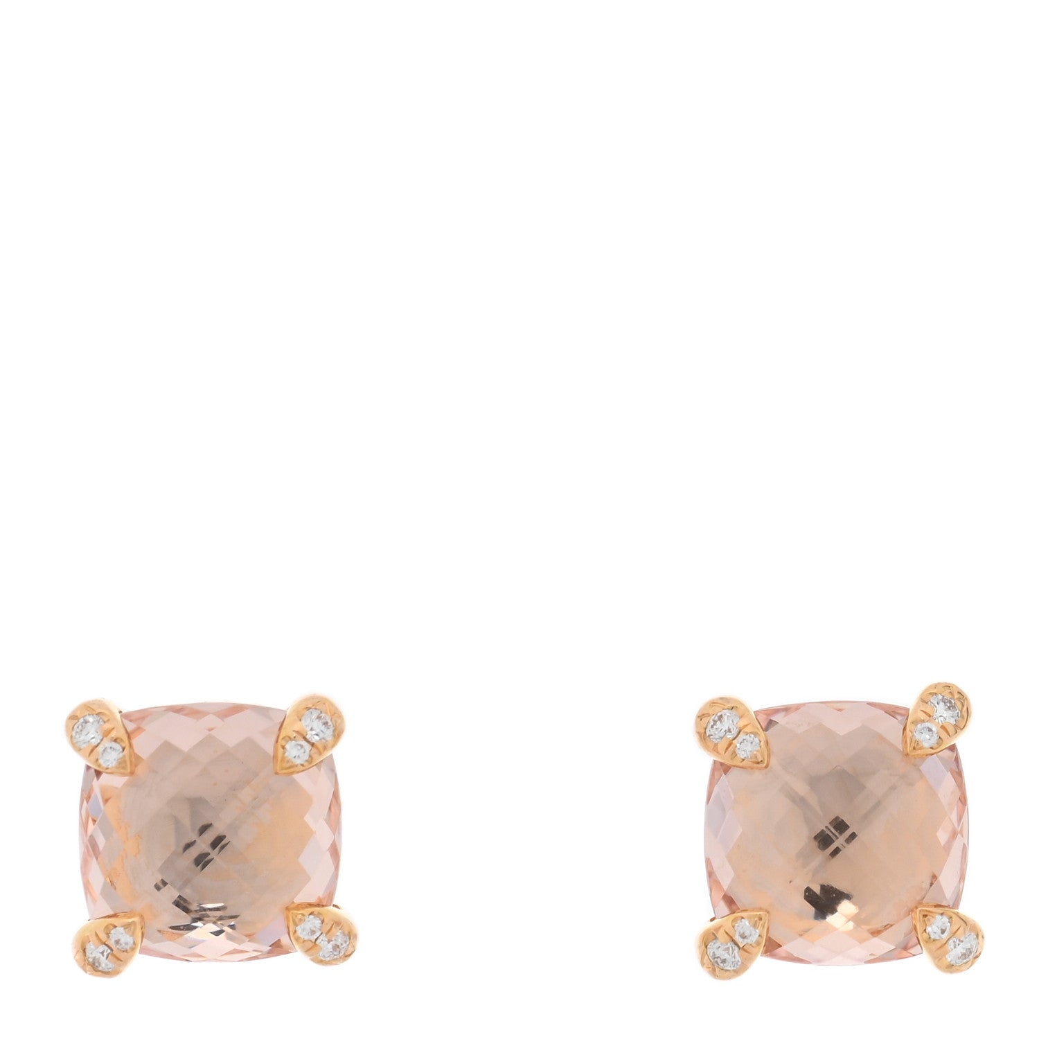 David Yurman 18K Rose Gold Diamond Morganite 8mm Chatelaine Earrings 1 of 4