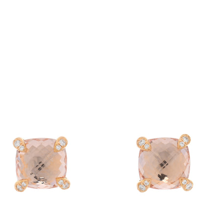 David Yurman 18K Rose Gold Diamond Morganite 8mm Chatelaine Earrings 1 of 4