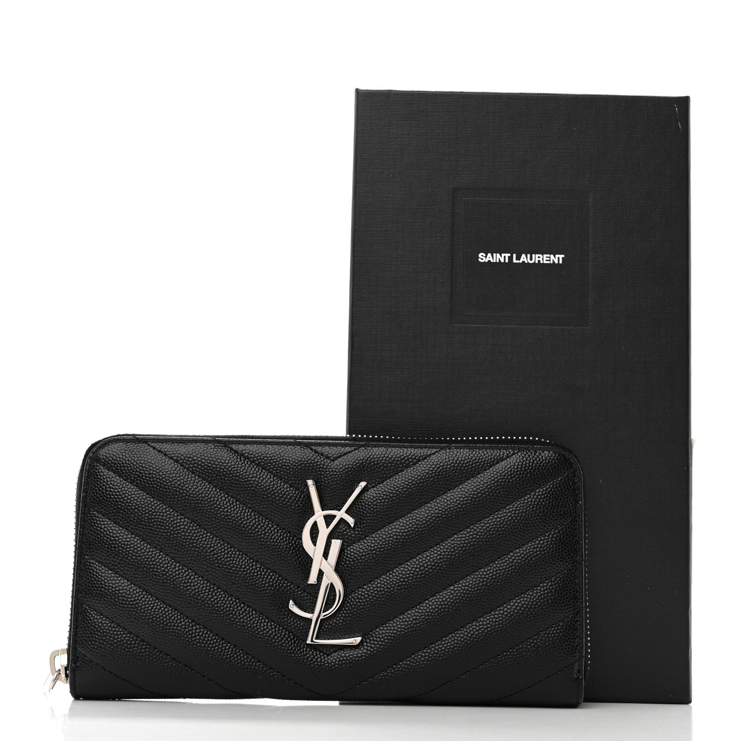 Grain De Poudre Matelasse Chevron Monogram Zip Around Wallet Black