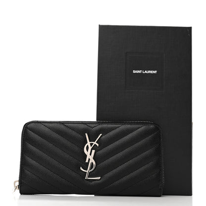 Saint Laurent Grain De Poudre Matelasse Chevron Monogram Zip Around Wallet Black 7 of 7
