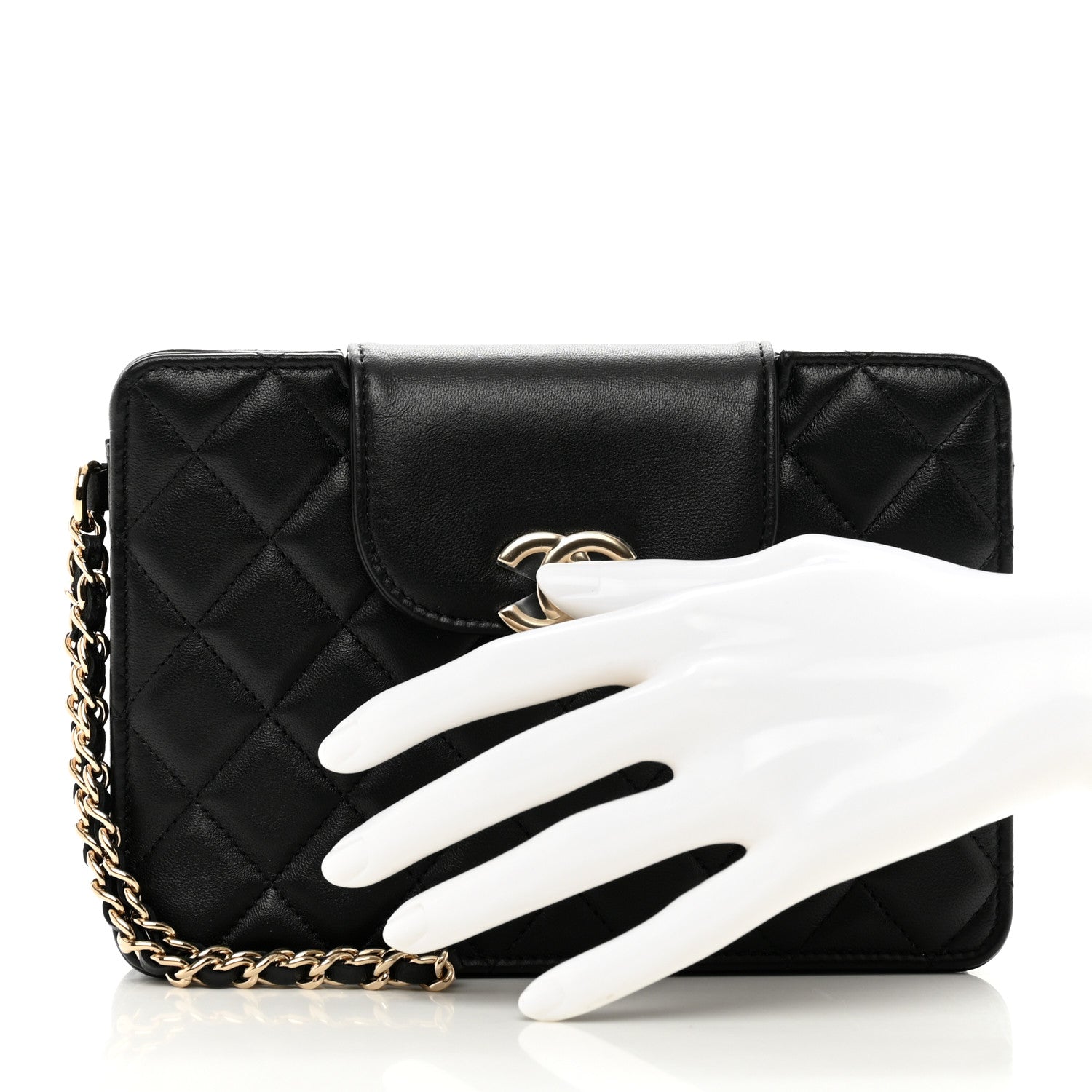Chanel Lambskin Quilted CC Pouch Wristlet Black 2 of 8