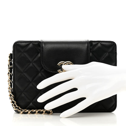 Chanel Lambskin Quilted CC Pouch Wristlet Black 2 of 8