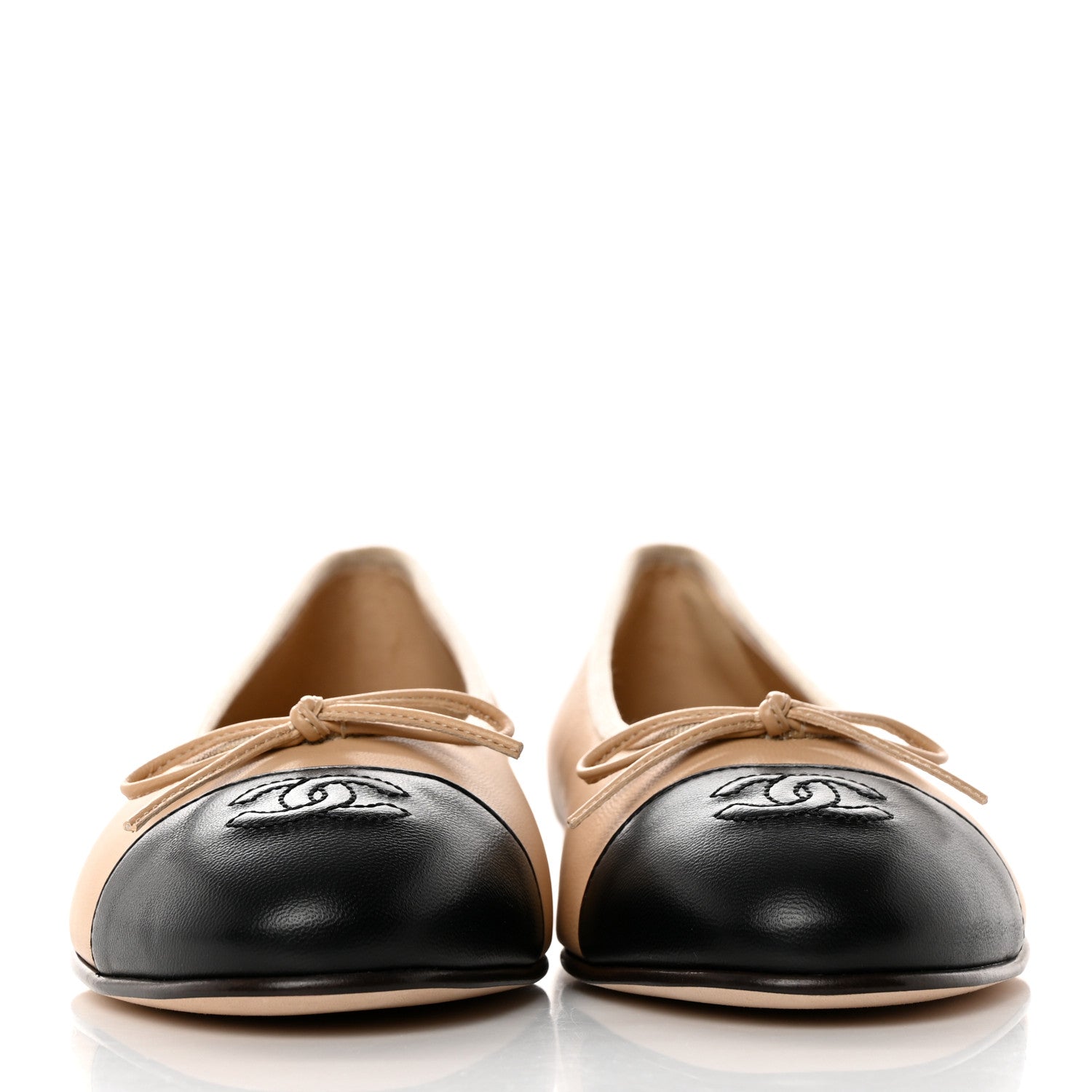 Chanel Lambskin Cap Toe CC Ballerina Flats 38 Beige Black 2 of 9