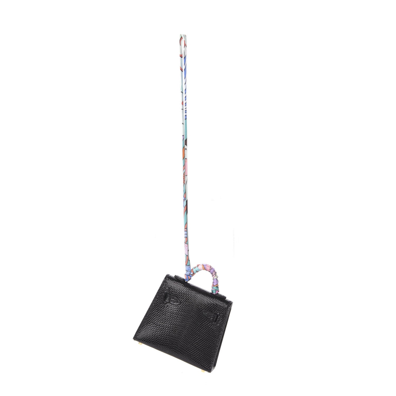 Hermes Lizard Mini Kelly Twilly Bag Charm Black 3 of 6