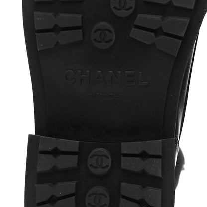Chanel Calfskin Knit Lace Up Combat Boots 39 Black 6 of 9