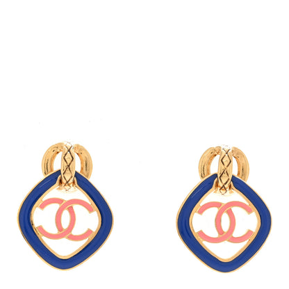 Chanel Enamel CC Drop Earrings Gold Blue Pink 1 of 5