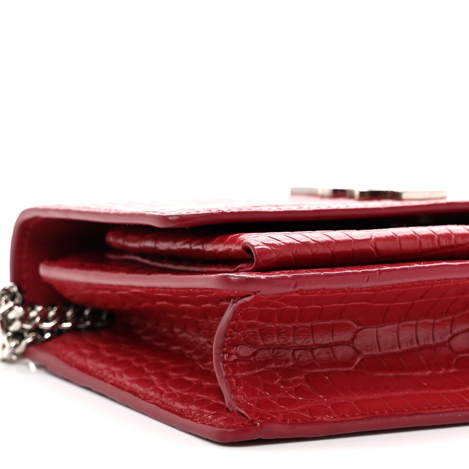Saint Laurent Calfskin Crocodile Embossed Monogram Sunset Chain Wallet Rouge Eros 9 of 10