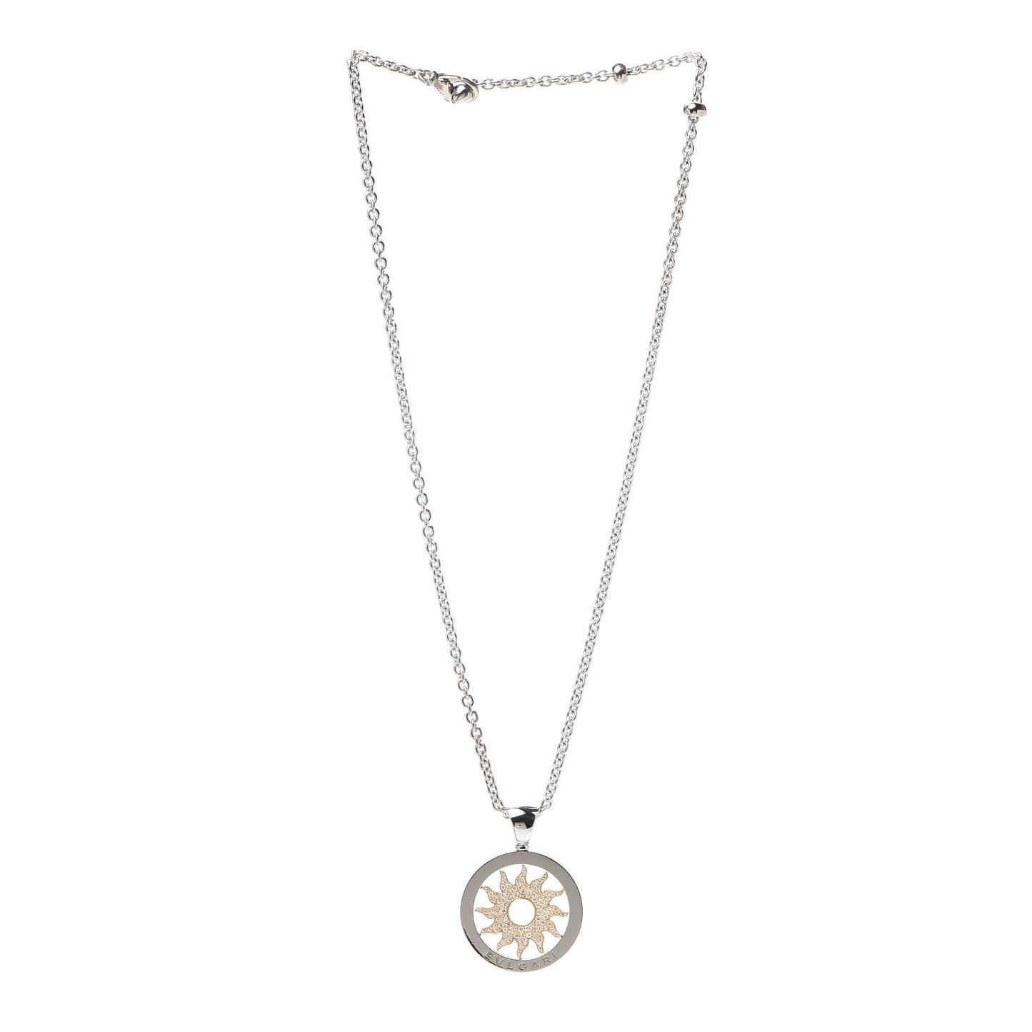 Stainless Steel 18K Yellow Gold Diamond Large Tondo Sun Pendant Necklace