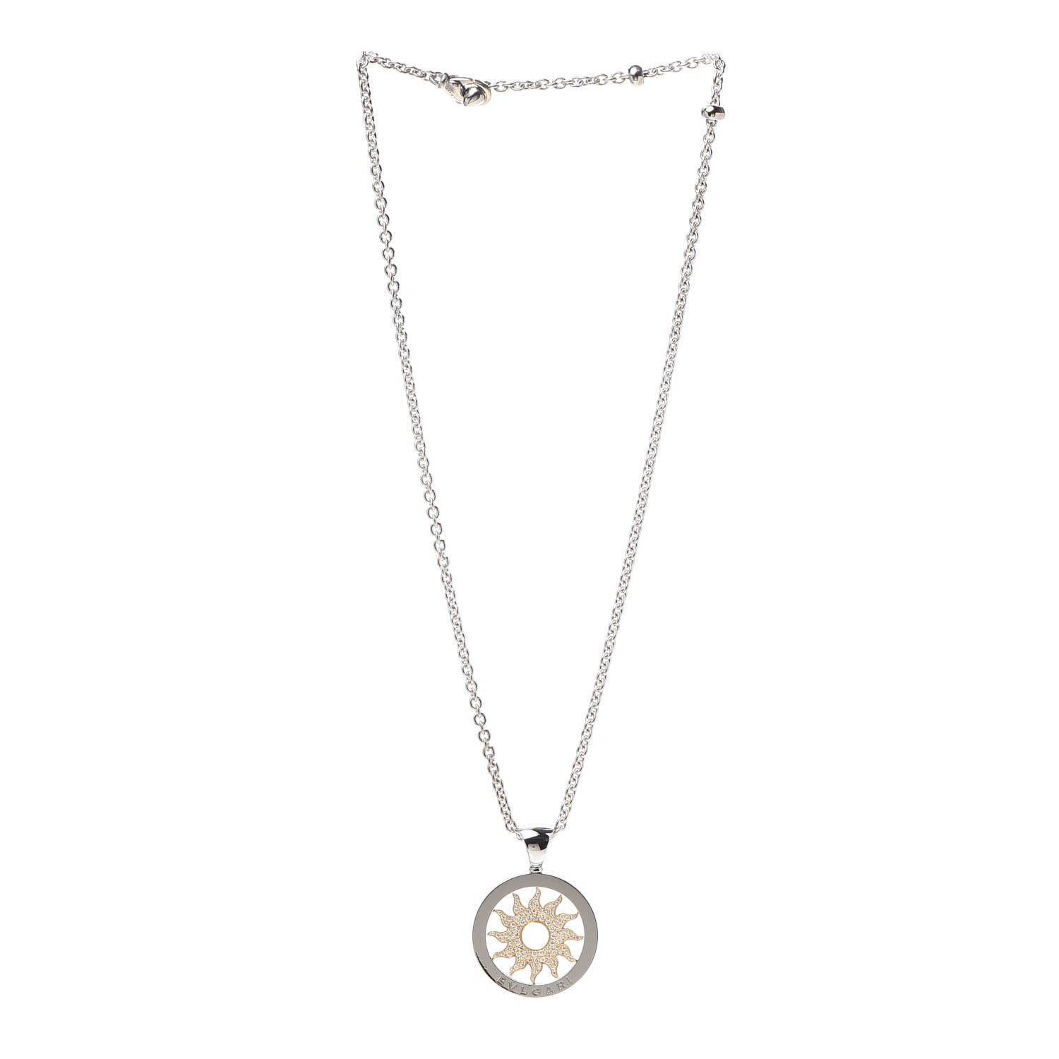Bulgari Stainless Steel 18K Yellow Gold Diamond Large Tondo Sun Pendant Necklace 3 of 4