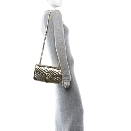 Gucci Metallic Calfskin Matelasse Small GG Marmont Shoulder Bag Platino 2 of 10