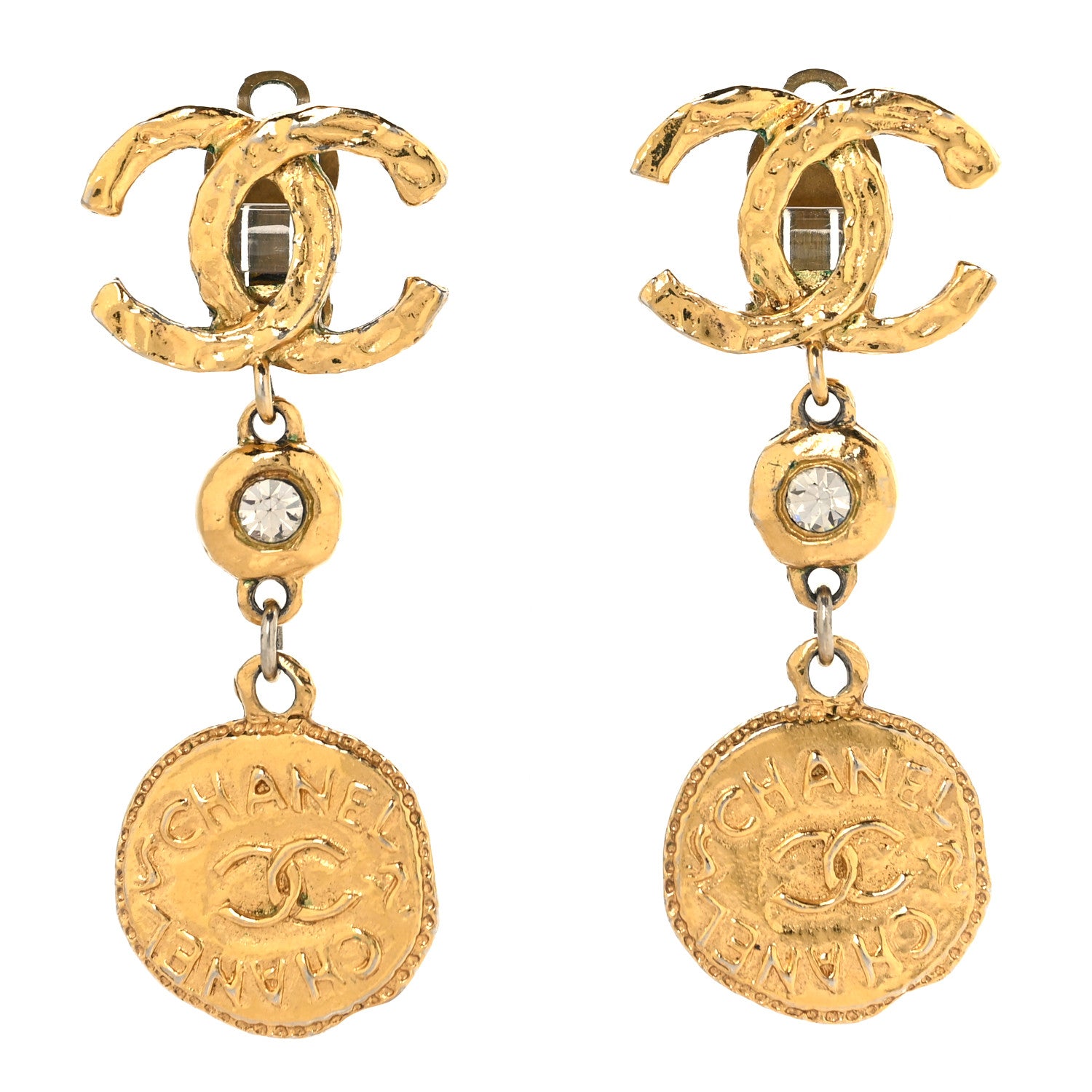 Chanel Metal CC Logo Drop Clip On Earrings Gold 2 of 8