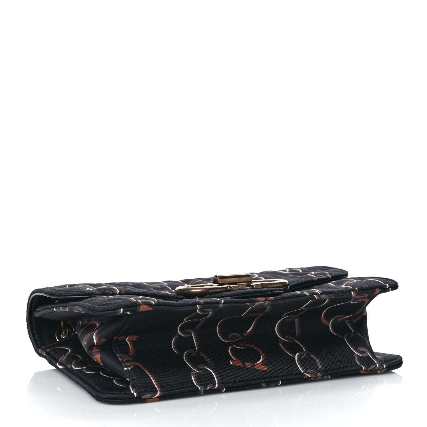 Silk Twill Quilted Print Gancini Flap Bag Black