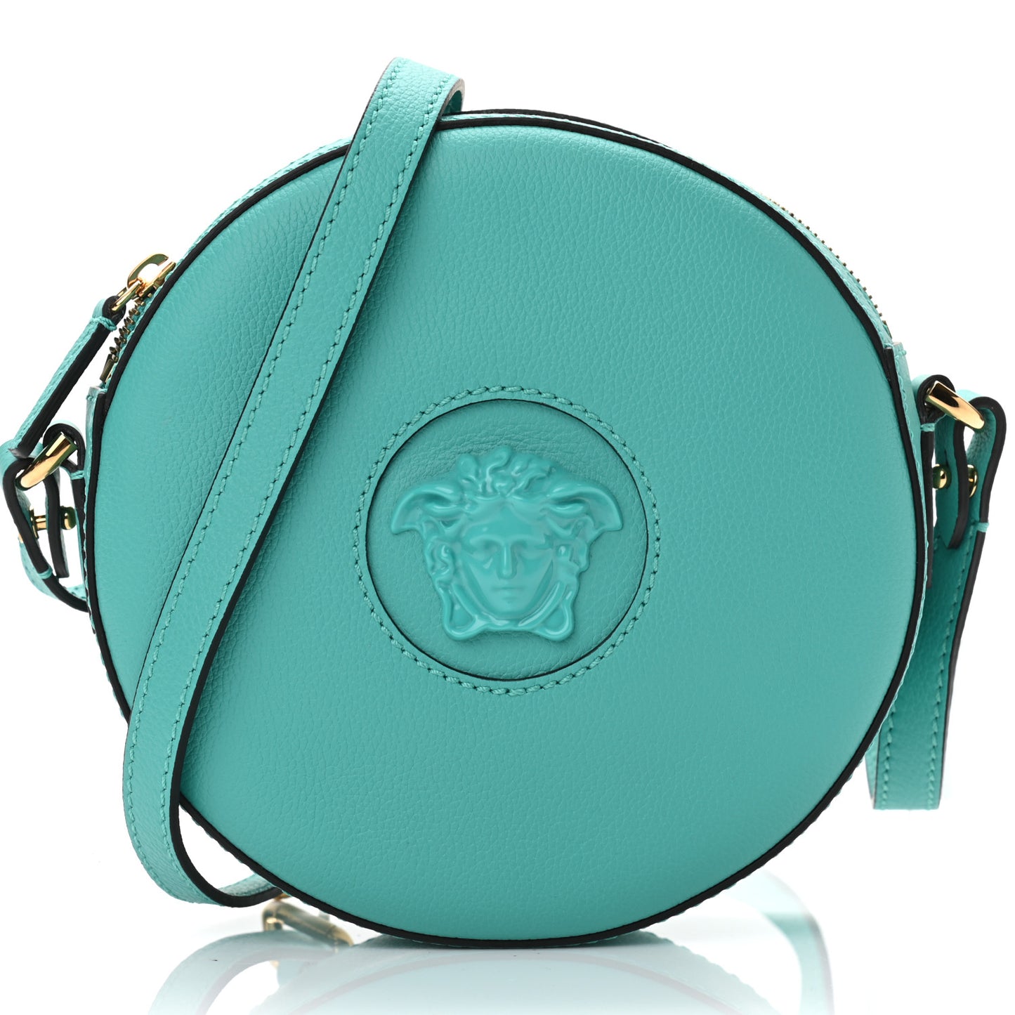 Calfskin La Medusa Round Camera Bag Turquoise