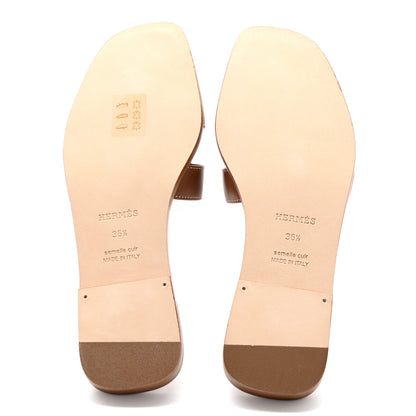 Hermes Box Calfskin Oran Sandals 36.5 Gold 4 of 8