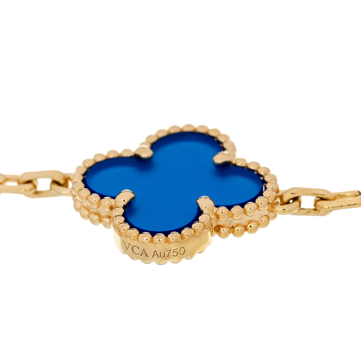 18K Yellow Gold Blue Agate 5 Motifs Vintage Alhambra Bracelet