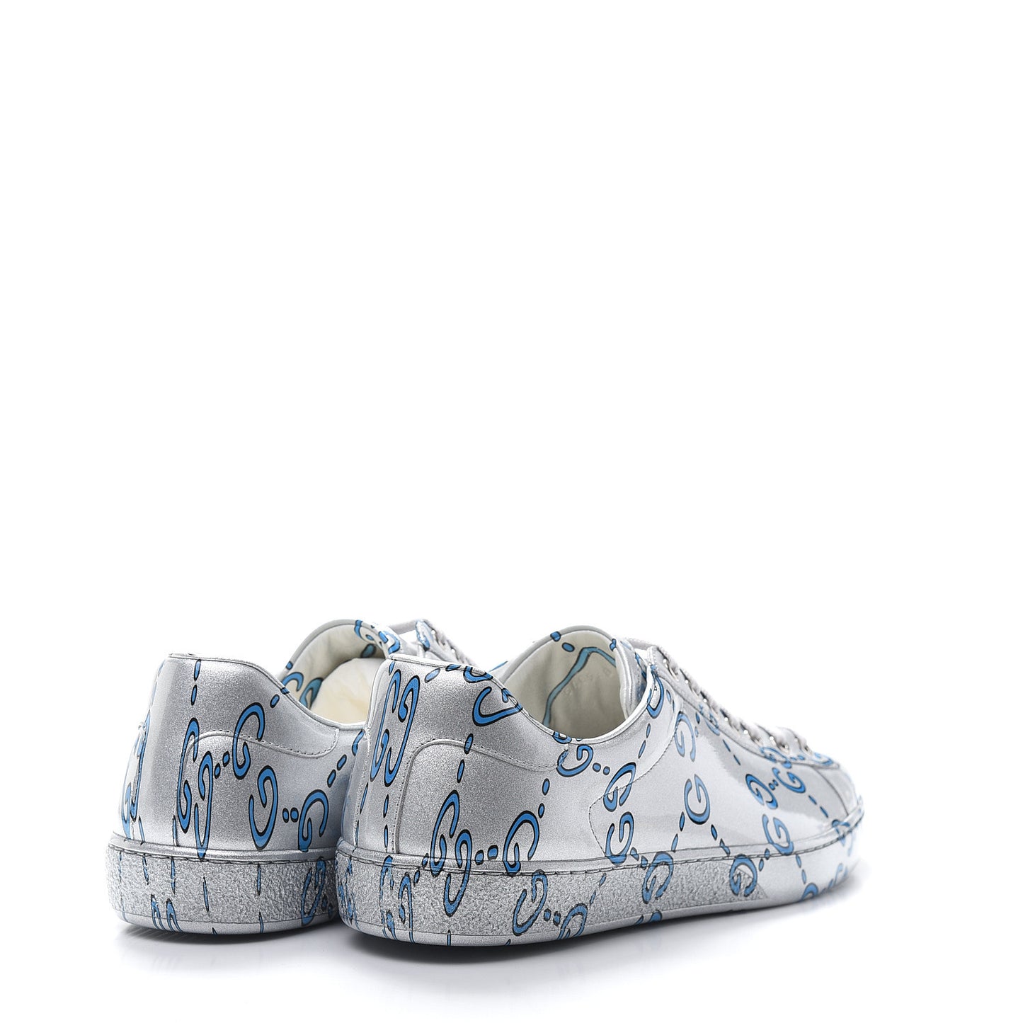 Miro Rubber Wax GucciGhost Print Mens New Ace Sneakers 7.5 Silver