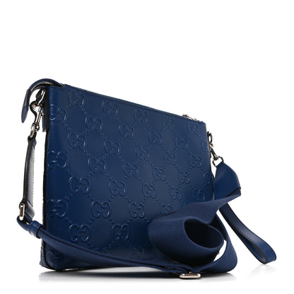 Gucci Calfskin GG Tennis Embossed Medium Wristlet Messenger Bag Intense Metal Blue 3 of 10
