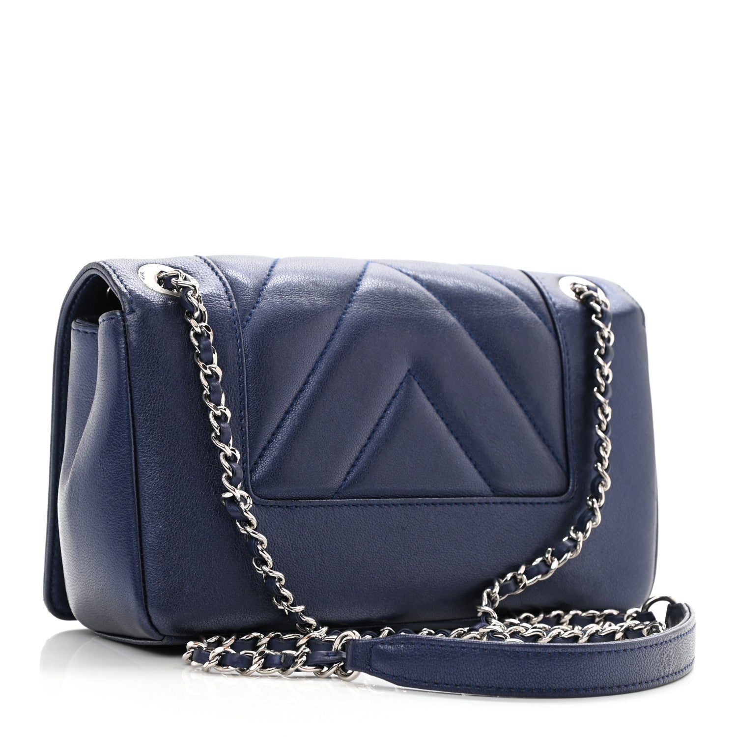 Chanel Metallic Sheepskin Chevron Quilted Small Vintage Mademoiselle Flap Navy 3 of 10