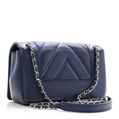 Chanel Metallic Sheepskin Chevron Quilted Small Vintage Mademoiselle Flap Navy 3 of 10
