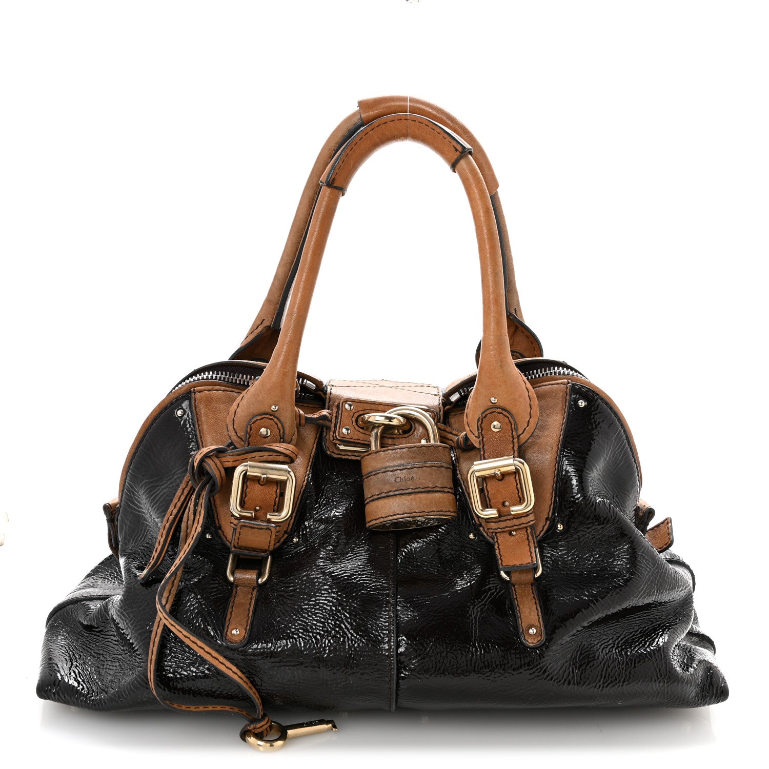 Chloe Patent Lambskin Medium Paddington Satchel Dark Brown 1 of 14