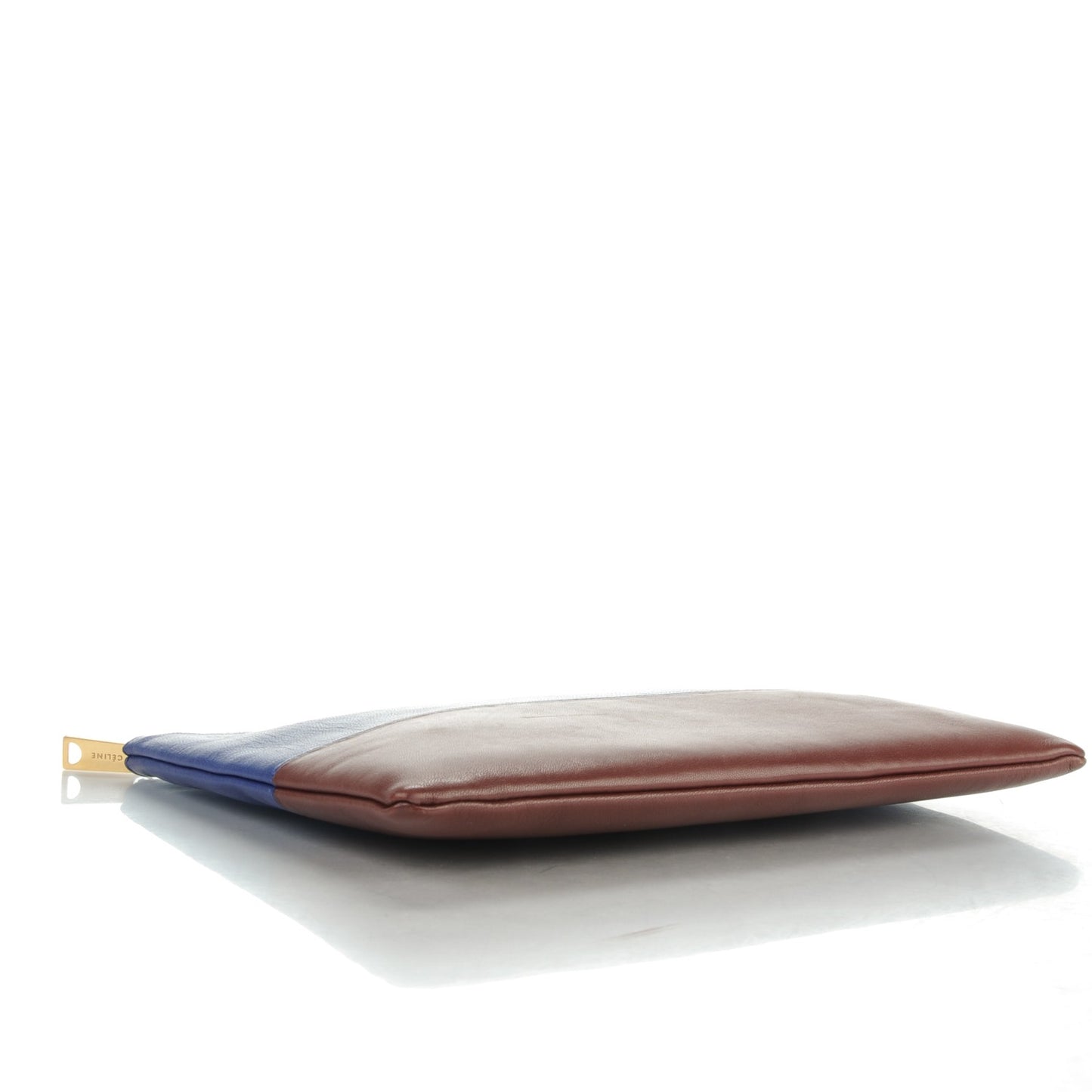 Lambskin Bi-Color Solo Clutch Pouch Royal Blue Burgundy Brown