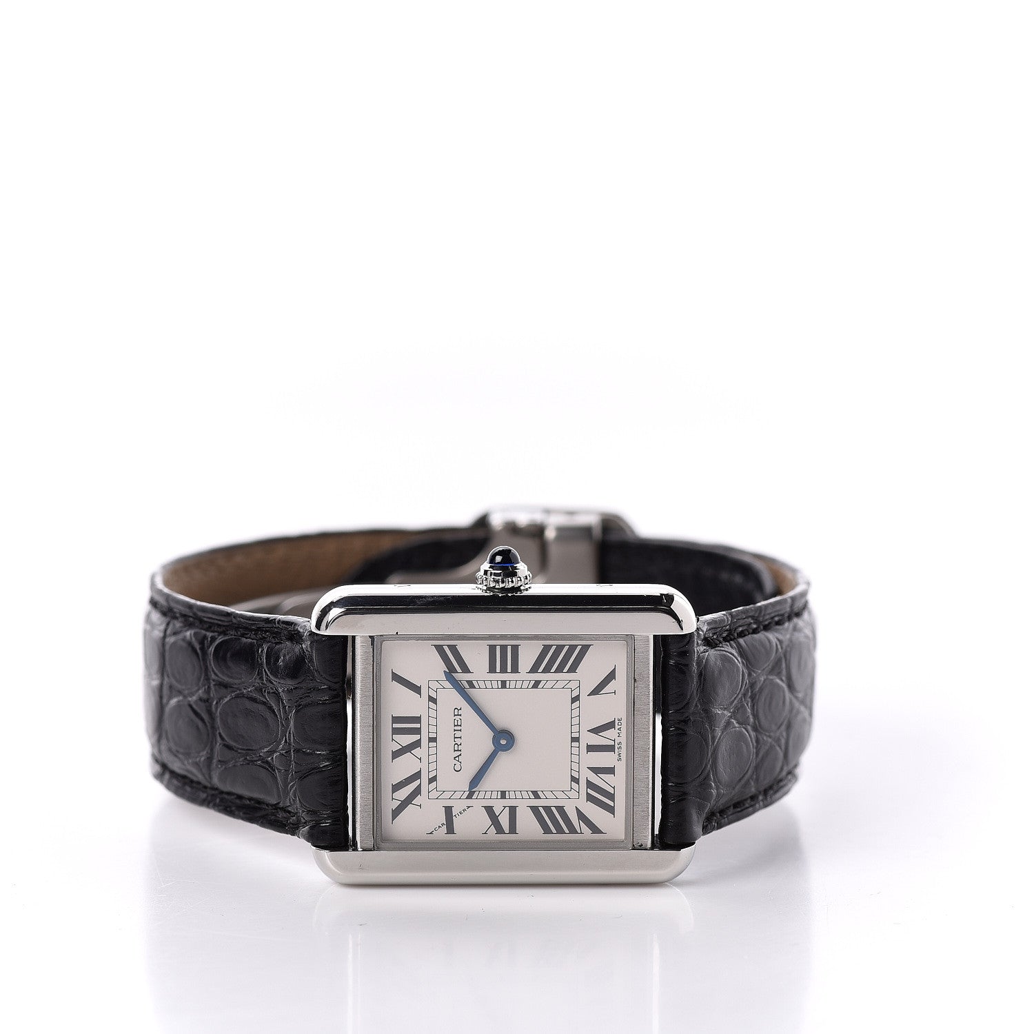 Cartier Stainless Steel Alligator 24mm Tank Solo Quartz Watch 3 of 7