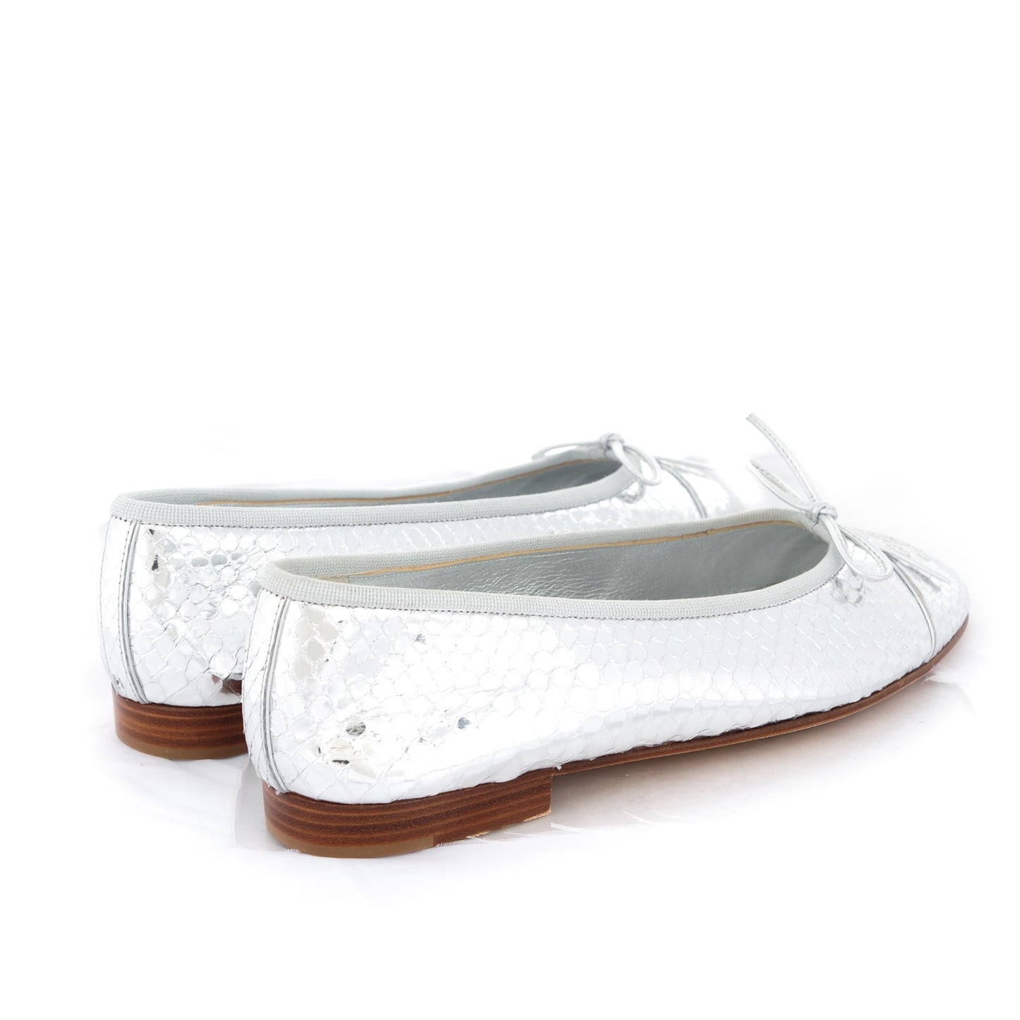 Mirror Effect Python Cap Toe CC Ballerina Flats 37 Silver