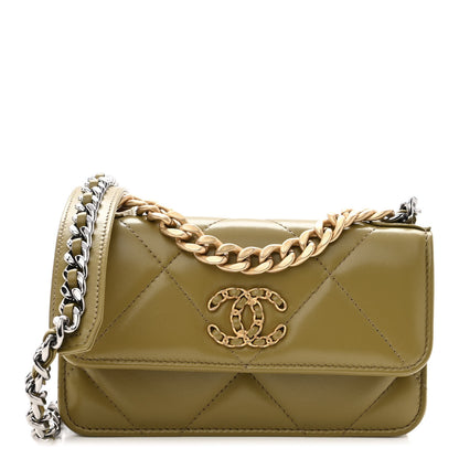Chanel Lambskin Quilted Chanel 19 Flap Phone Holder With Chain Green 1 of 11