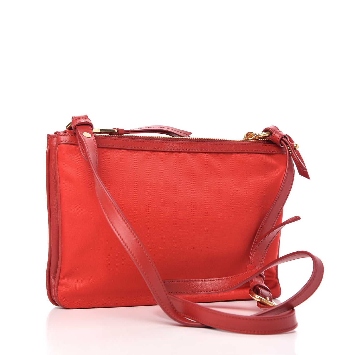 Tessuto Nylon Soft Calf Double Zip Crossbody Bag Rosso