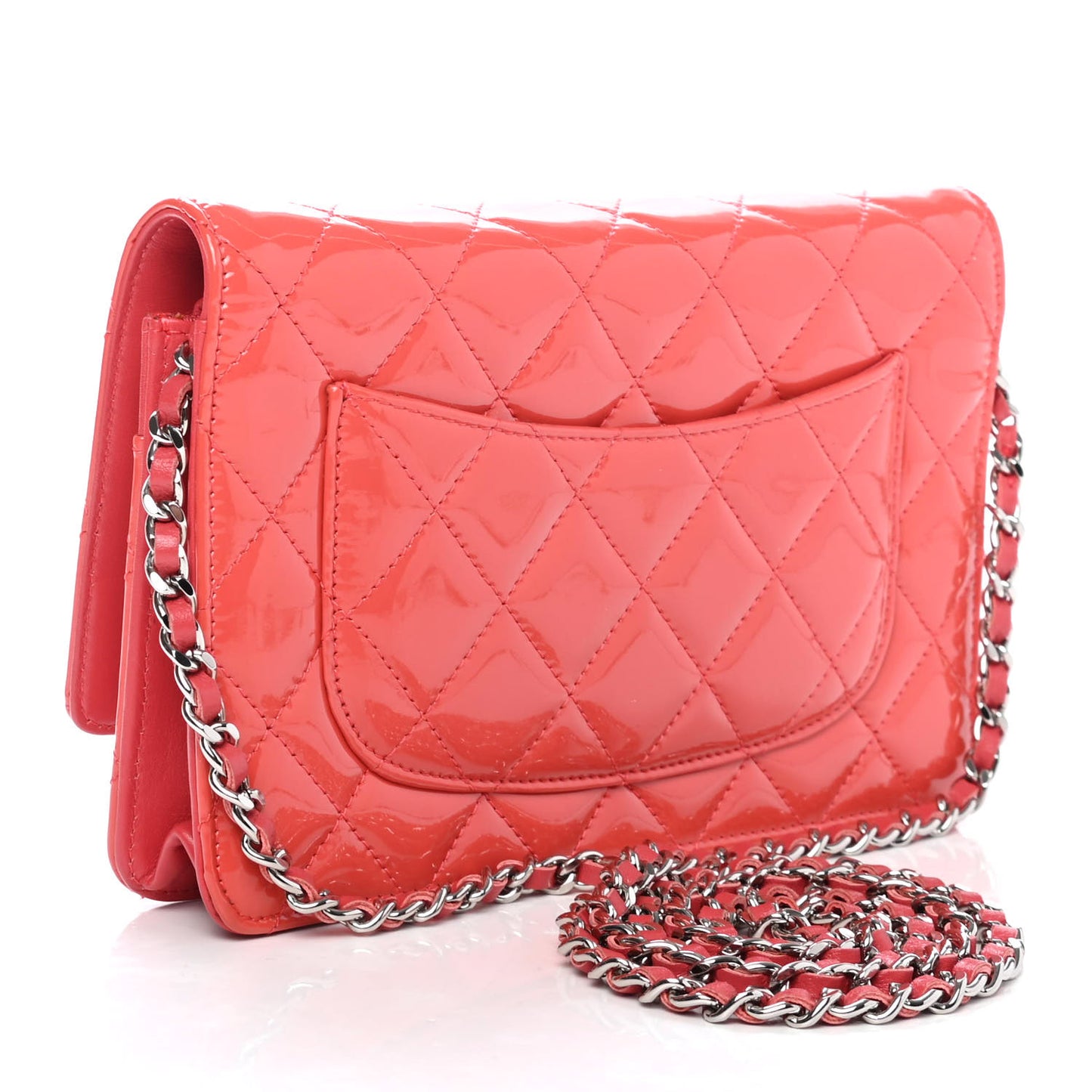 Patent Quilted Wallet On Chain WOC Dark Pink