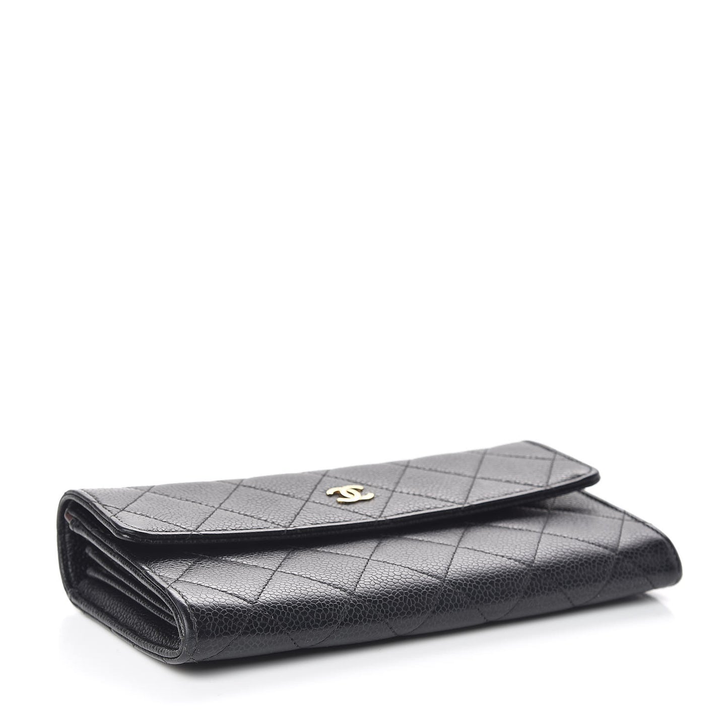 Caviar Quilted Large Gusset Flap Wallet Black