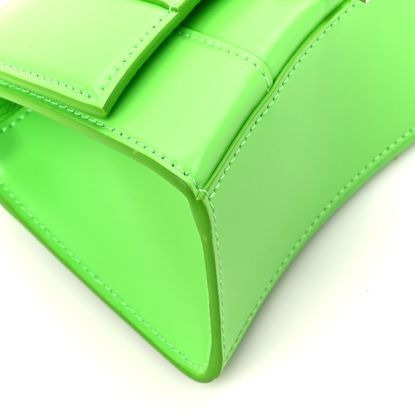 Shiny Box Calfskin Hourglass Top Handle Bag XS Acid Green