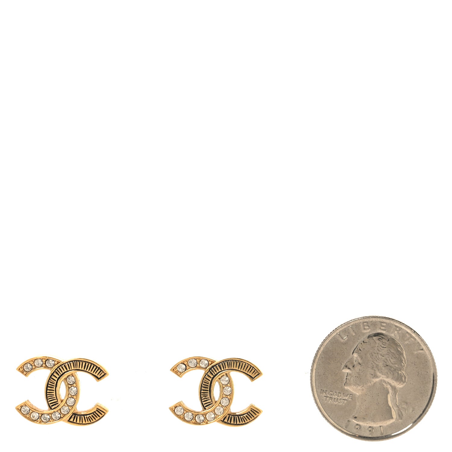 Chanel Metal Crystal CC Earrings Gold 2 of 5