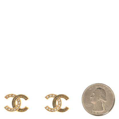 Chanel Metal Crystal CC Earrings Gold 2 of 5