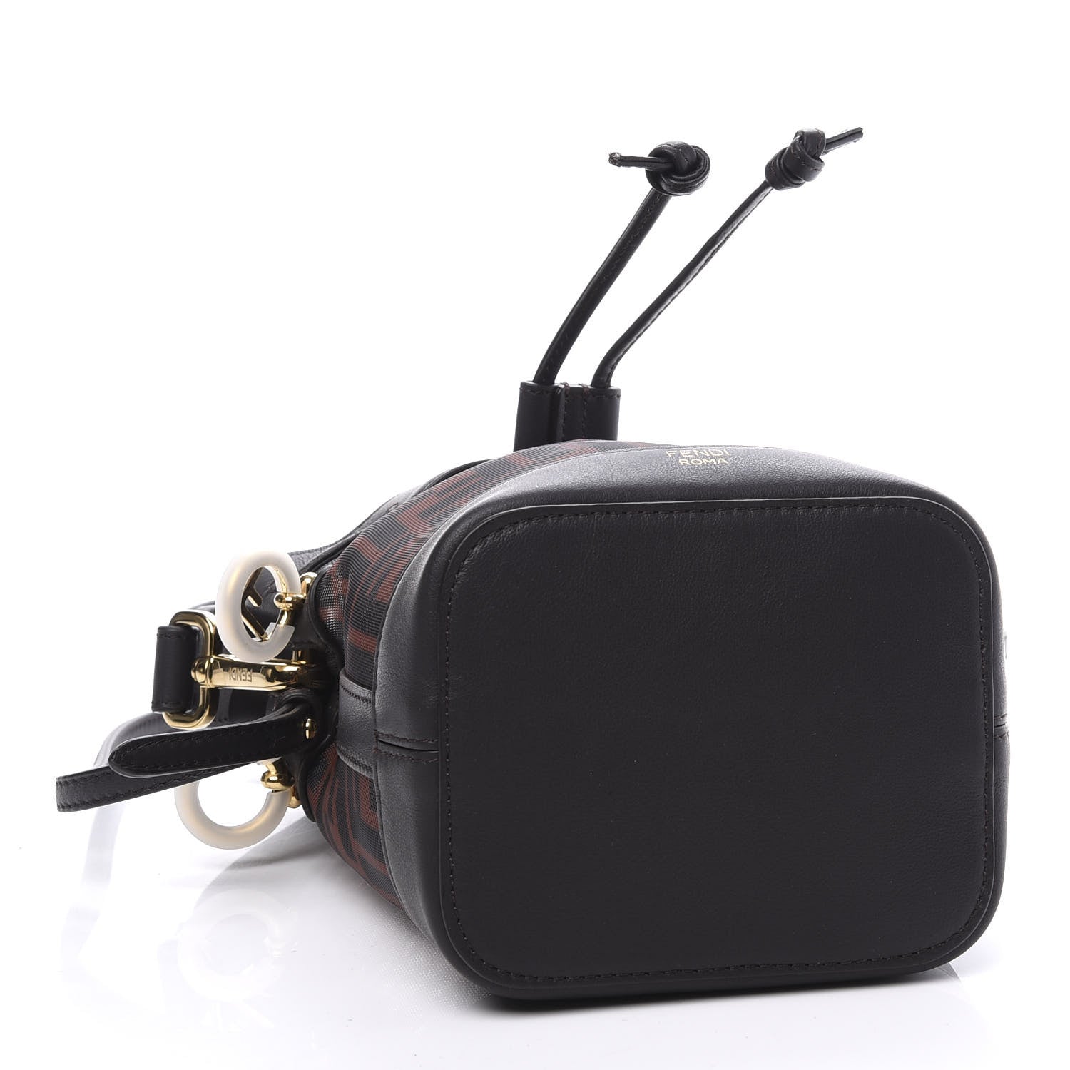 Fendi Mesh Vitello Grace F is FF 1974 Mini Mon Tresor Bucket Bag Marrone Black Ebano 3 of 12