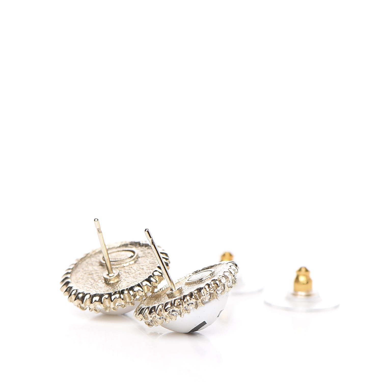 Chanel Pearl Crystal Coco's Pearls CC Stud Earrings Gold Black 4 of 5