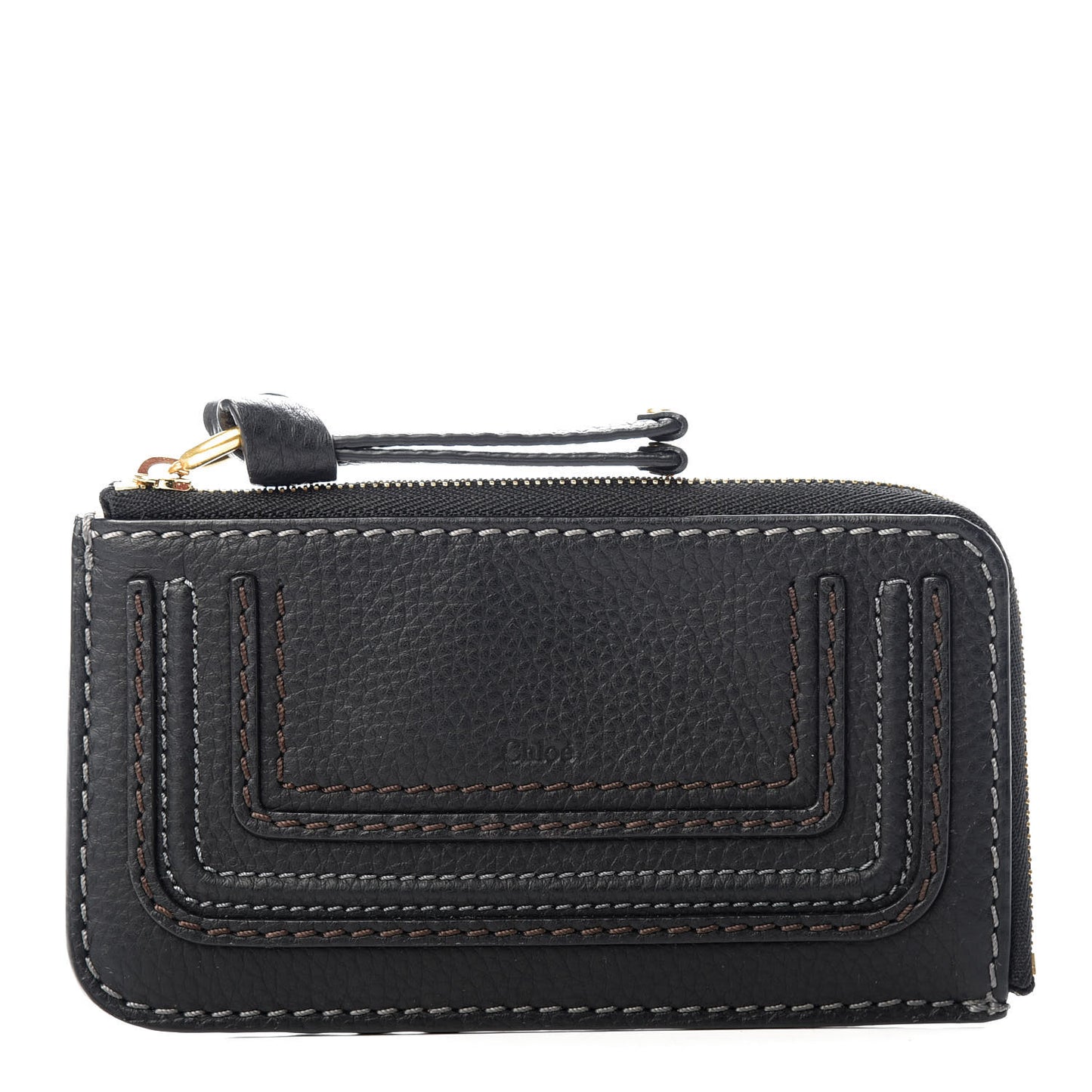 Grained Calfskin Medium Marcie Zip Card Holder Black